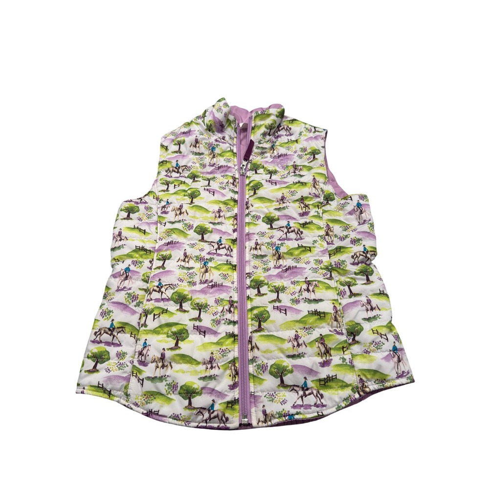 Ariat Girls Large Puffer Vest Purple Scenic Equestrian Horse Print Quilted Zip - Picture 7 of 9